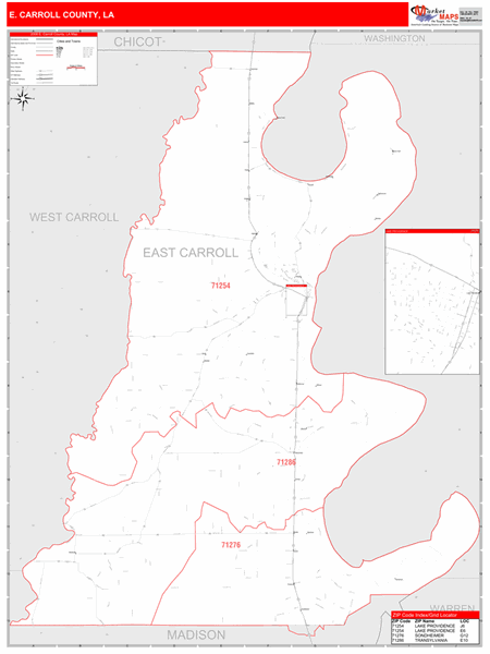 E. Carroll Parish (County), LA Zip Code Wall Map
